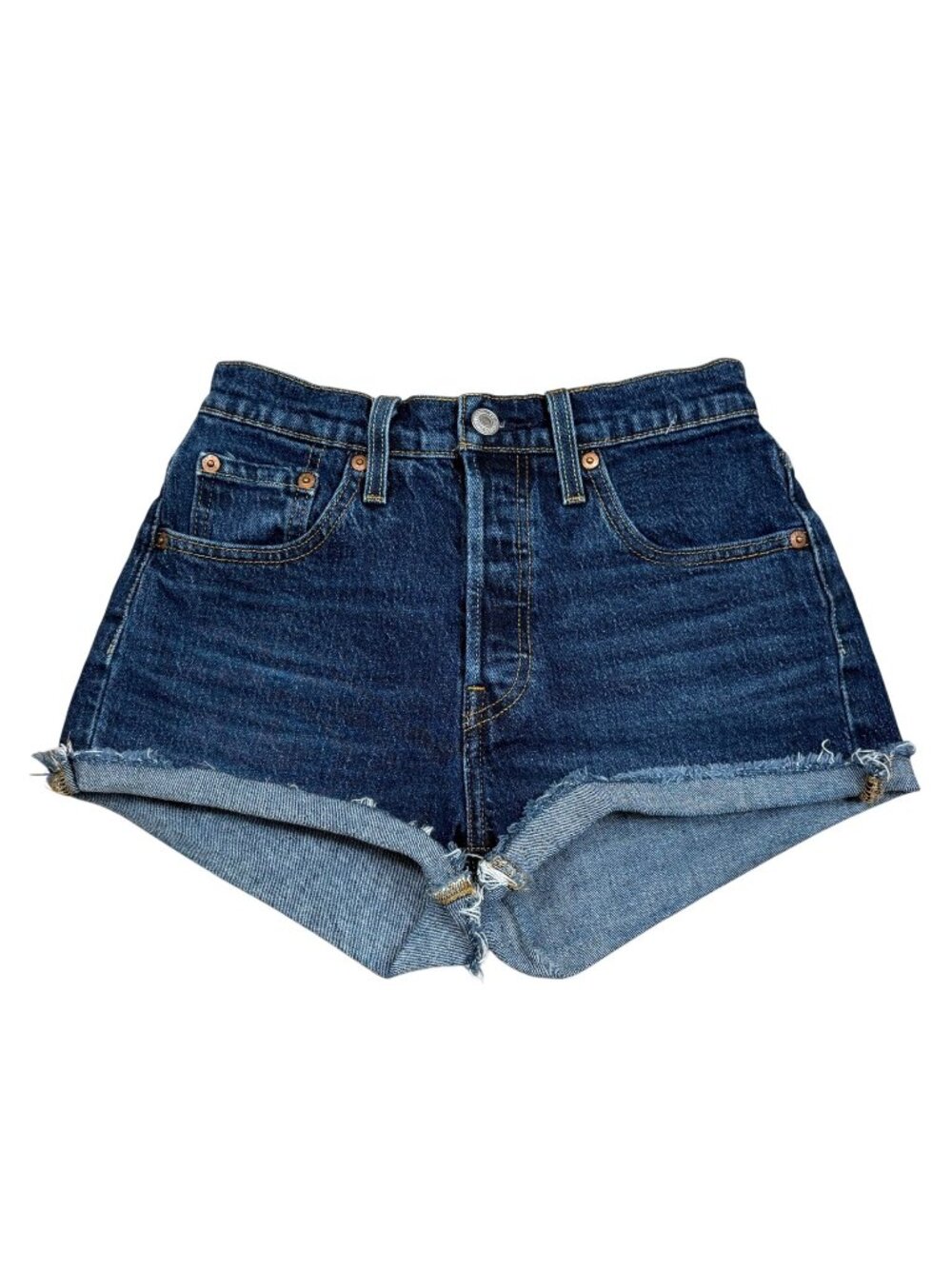 Levi’s 501 Dark Wash Denim Shorts Womens Size 25 High Rise Button Fly Classic Cu